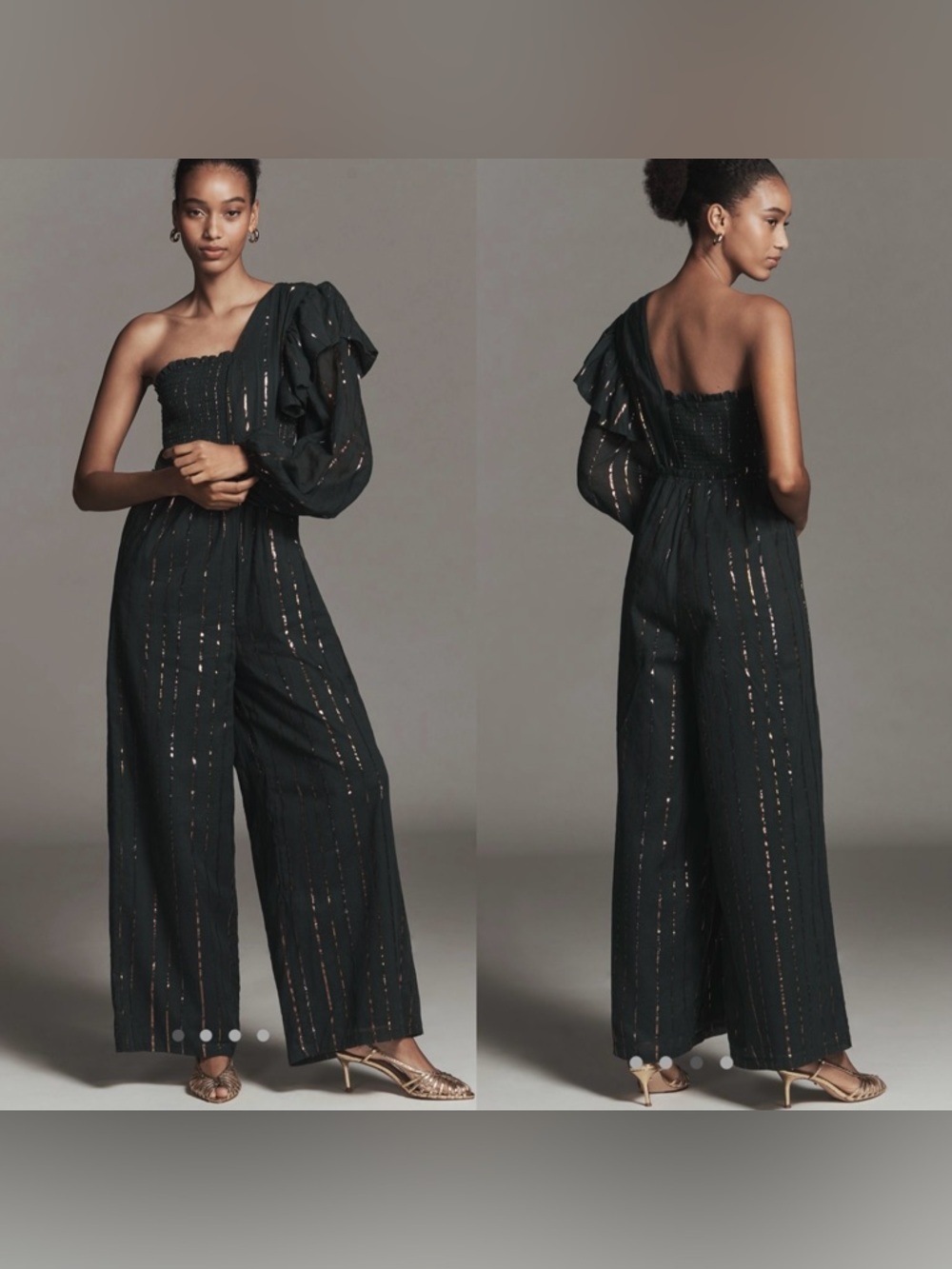 ❤️‍🔥Firm Price❤️‍🔥FARM Rio X Anthropologie One-Shoulder stripe Jumpsuit - Picture 3 of 10